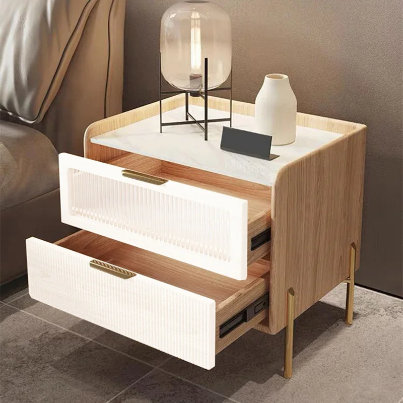 Smart Bedside Table Wireless Charging Creative End Table Multi-Functional 3 Color Light Nightstands Nordic Style Bedroom Cabinet