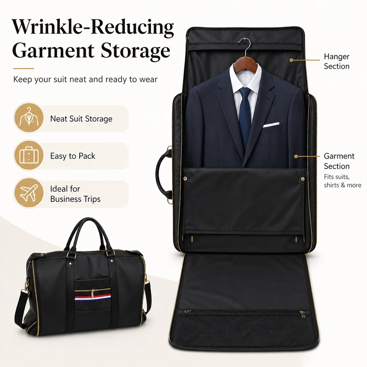 Premium Black Garment Duffel Bag Travel Luggage Business Weekender Foldable Suit Carrier with Shoe Bag view 4