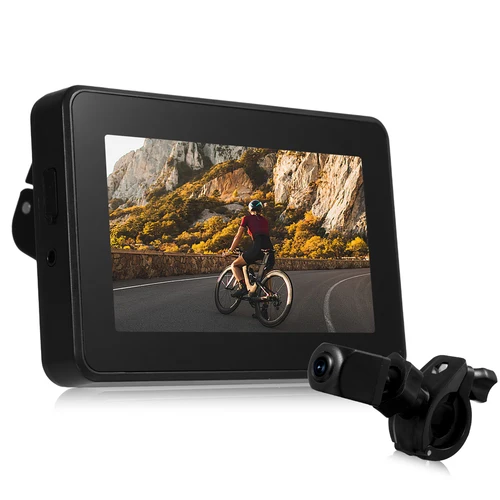 Espejo de bicicleta para manillar, cámara de visión trasera de bicicleta recargable 1080P con monitor de 4,3 pulgadas visión nocturna 150 °   Vista gran angular