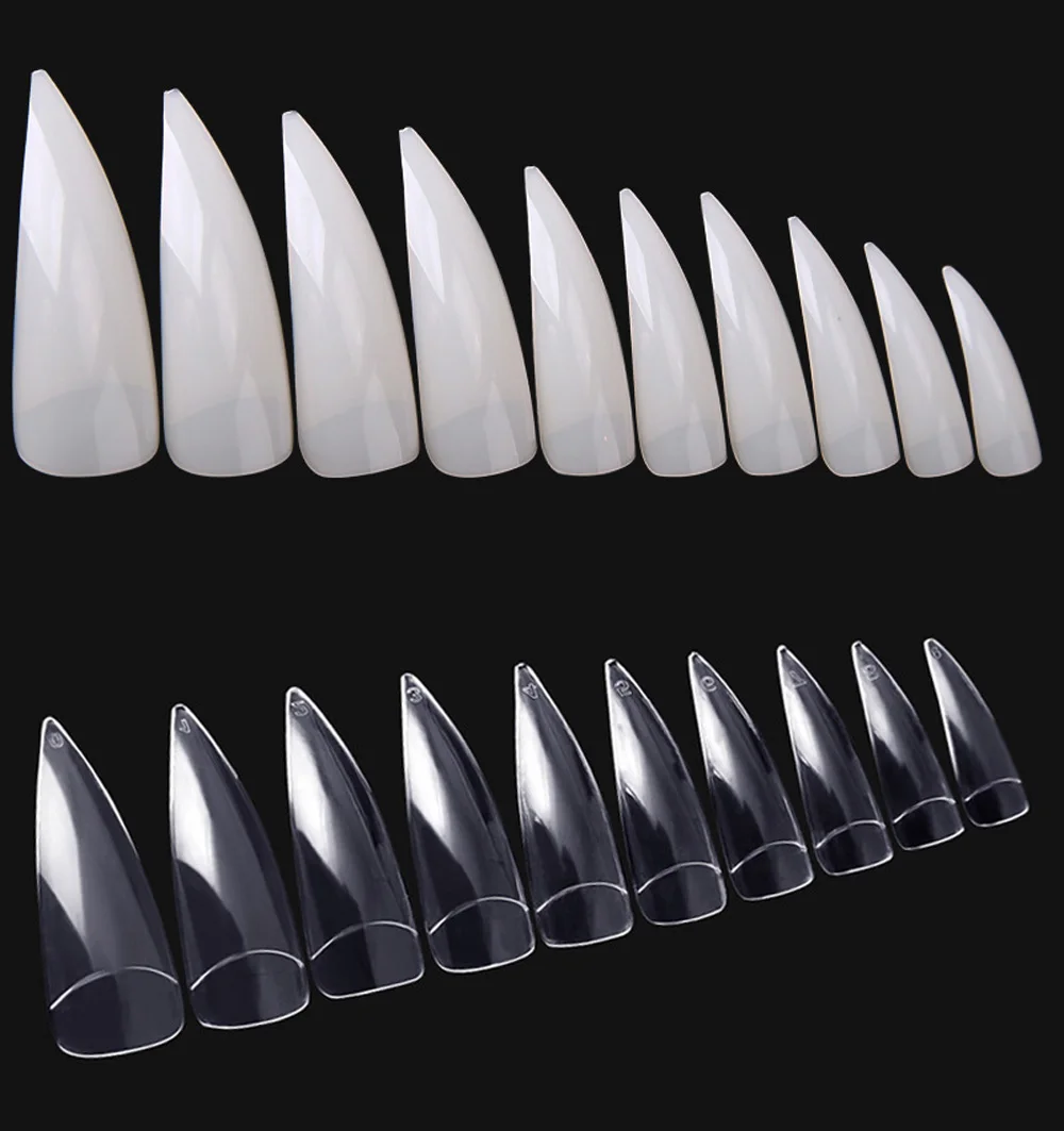 600Pcs Natural Curved Eagle Hook Shape Nail Tips 10size Half Cover Acrylic Tip Long Sharp Stiletto Nail Tips Press on Manicure*