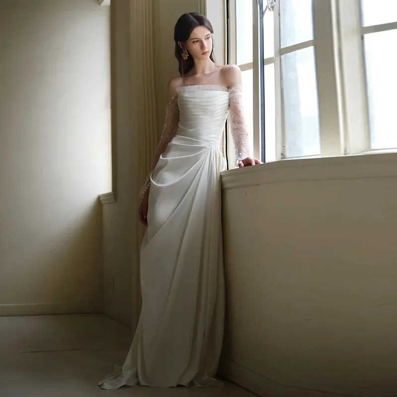 2025 elegante luxe trouwjurk een lijn off-shoulder bruidjurken strapless parel nieuwe feestavondjurken vestidos aangepast
