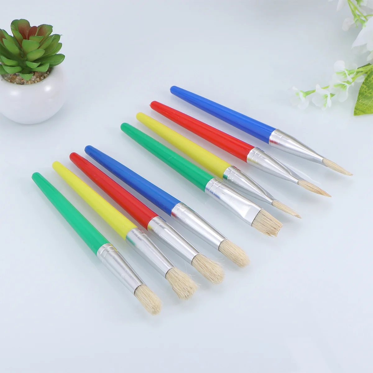 8Pcs Paint Brush Set for Durable Flat Round Heads Beginner Painting Brushes Watercolor Drawing Practice