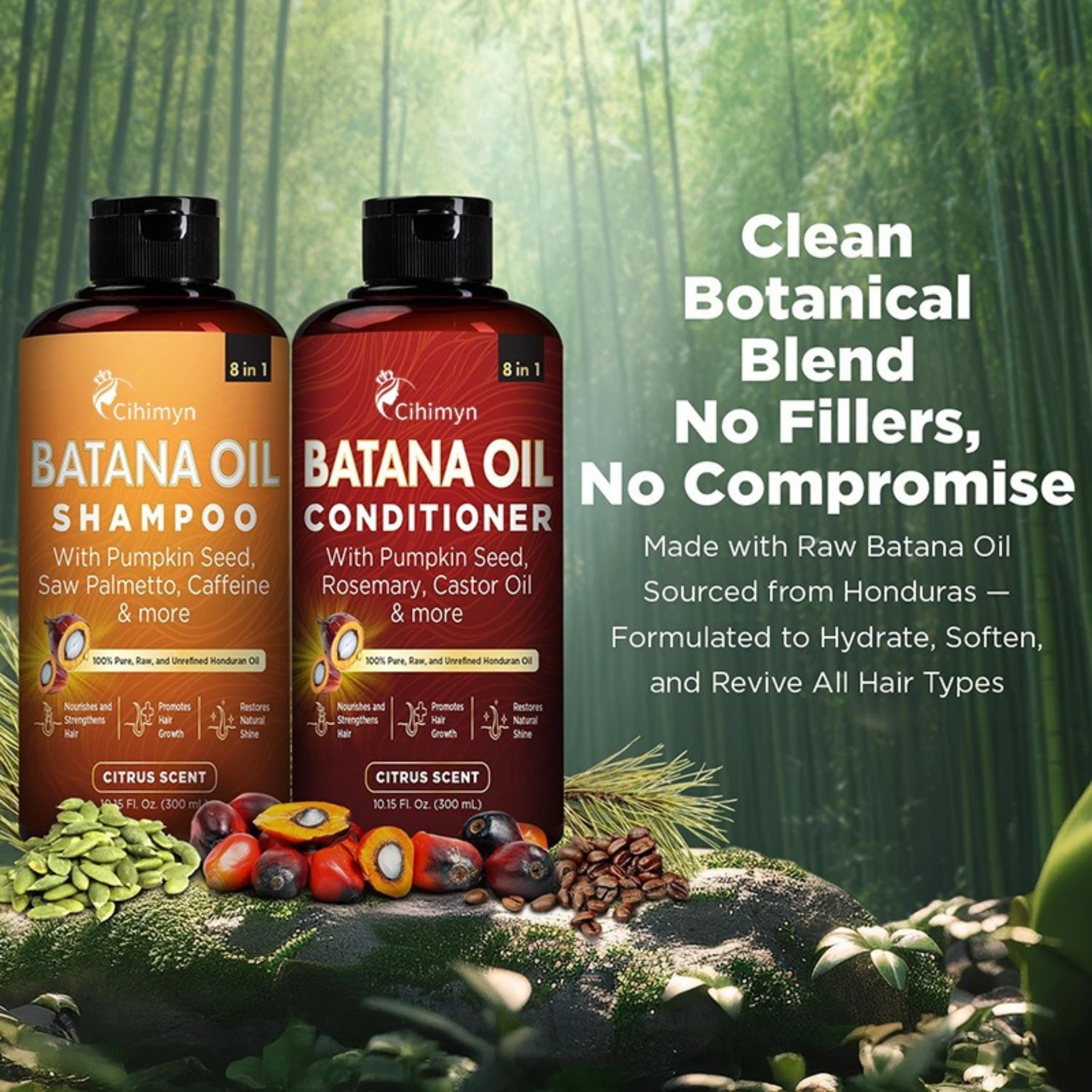 Batana Oil Shampoo Conditioner 8-in-1 Wash Kit Softening promoting growth Cleansing Anti-frizz Batana Oil Haircare