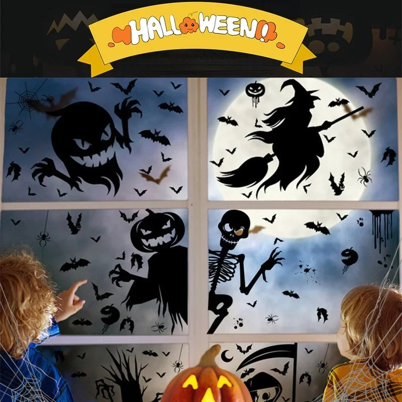 2026 Halloween Ghost Pumpkin Bat Skeleton Witch Window Wall Stickers Monster Shadow Party Decorate Haunted House Decor Supplies view 4