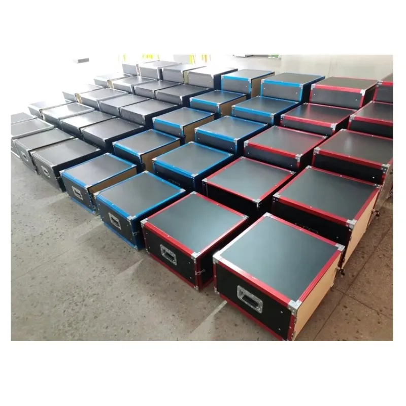 Rak Flight Case Aluminium 8U/10U/12U/16U dengan Roda, Penyimpanan Mixer Audio Amplifier, Kabinet Laci dengan Pintu Kayu/Transparan