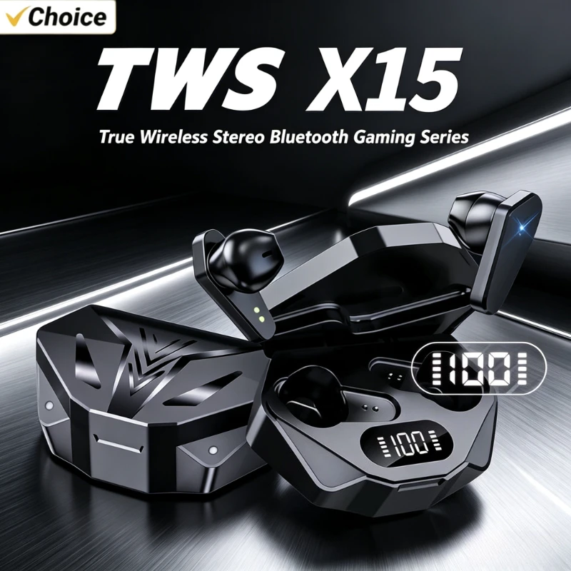 Fones de Ouvido TWS X15 para Jogos, Headset Bluetooth Sem Fio com Som HiFi 9D e Microfone para Gamers e Todos os Celulares