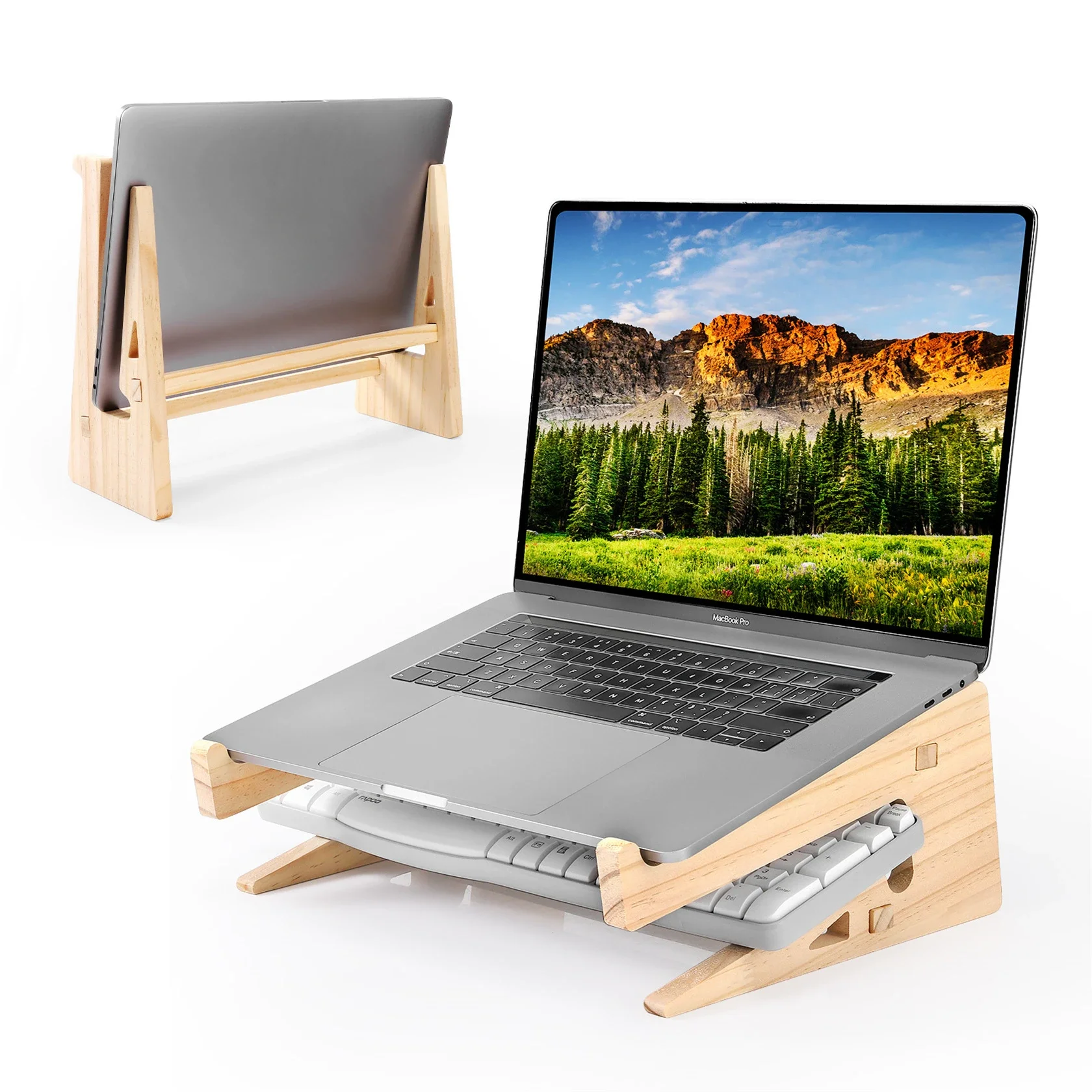 Wood Laptop Stand for MacBook Pro Universal Computer Stands for Desk Vertical Laptop Holder Wooden Laptop Riser for MacBook Air