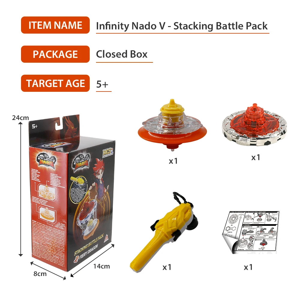 Infinity Nado 5 Stacking Battle Pack Fiery Dragon Metal Rings Spinning Top Gyro With Magnetic Launcher бейблейд Anime Kid Toy Gi