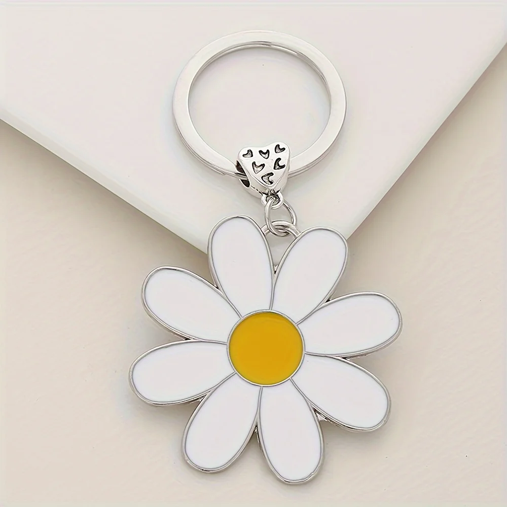 

1pc Simple Style Zinc Alloy Daisy Flower Keychain, Cute Floral Charm with Secure Single Circle Suitable for men and women.