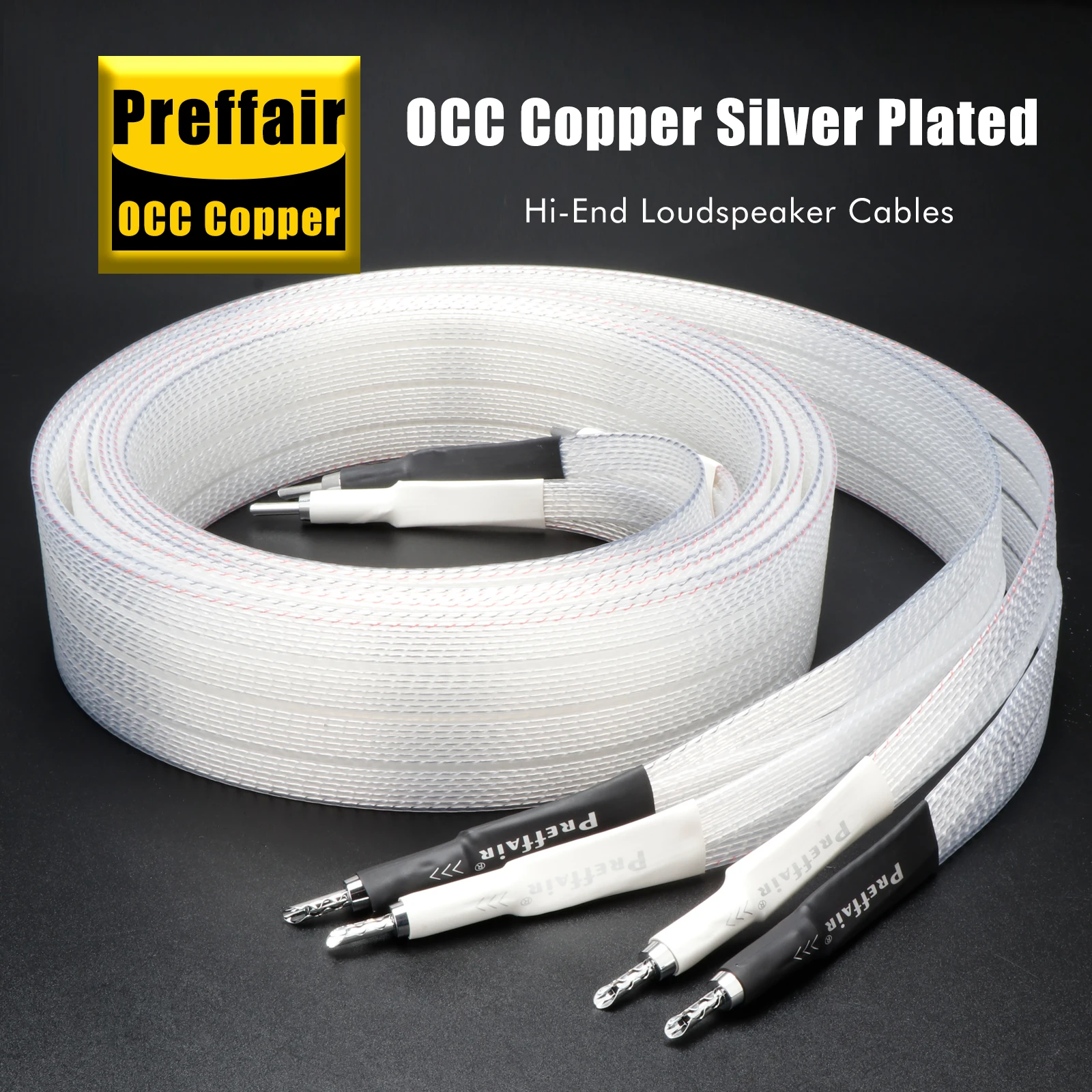 

Speaker Cable Hifi 8N OCC Silver Plated Subwoofer Speaker Wire 2 to 2/4 Rhodium Plated Banana Y Spade Plug with Double shield
