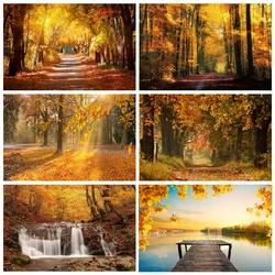 Autumn Scenery Backdrop for Photography Fall Forest Fallen Leaves Pumpkin Natural Landscape Portrait Photo Background Studio