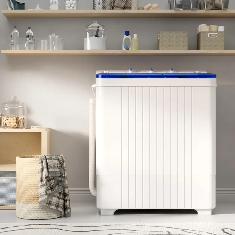 INTERGREAT Portable Washing Machine, 28lbs(18lbs Washer 10lbs Spinner) Twin Tub Mini Washer Compact Laundry Machine, Semi-auto