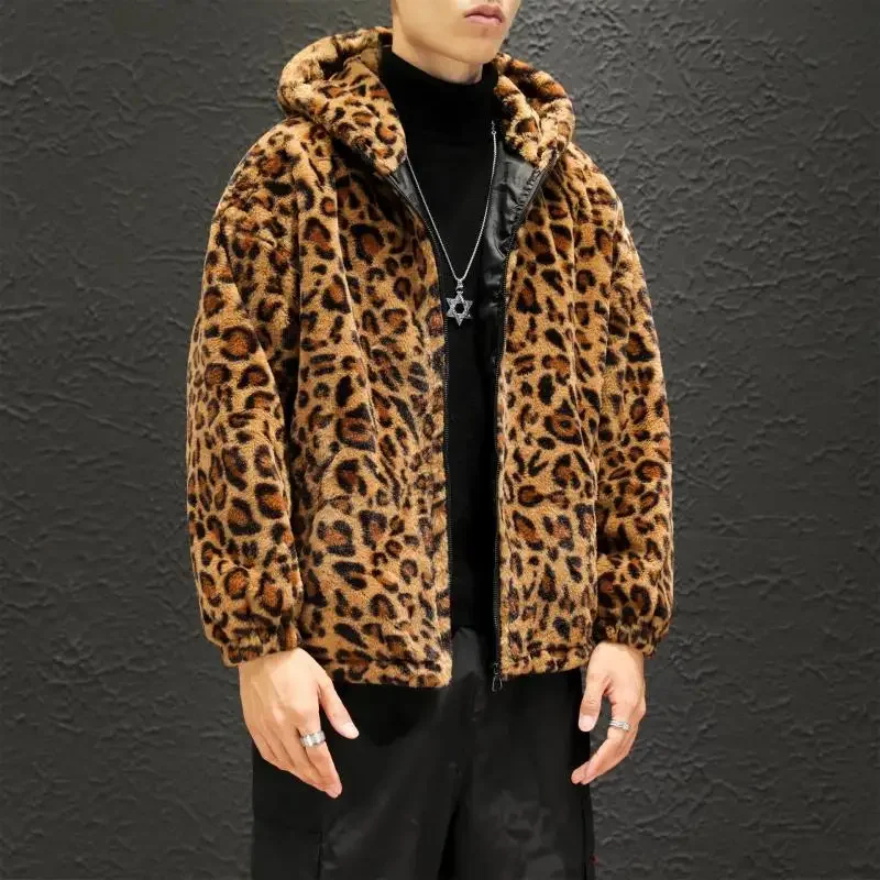 2023 Winter New Men\'s Leopard Pattern Cotton Coat Thickened Couple Loose Fashion