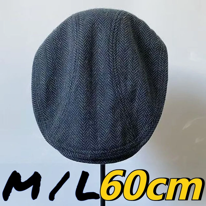 

High-quality Big Size 60cm Woolen Berets Men's Autumn Fashion Retro Casual Forward Hat Keep Warm British Flat Top Newsboys Hat