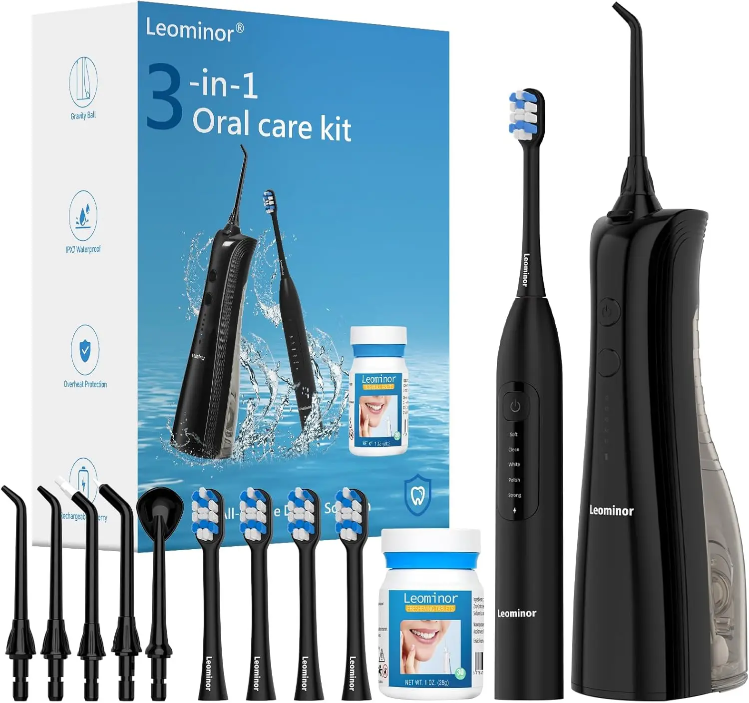 

3-in-1 Water Flosser & Electric Toothbrush Combo – Cordless Oral Irrigator with 235ml Tank, 5 Modes, IPX7 Waterproof