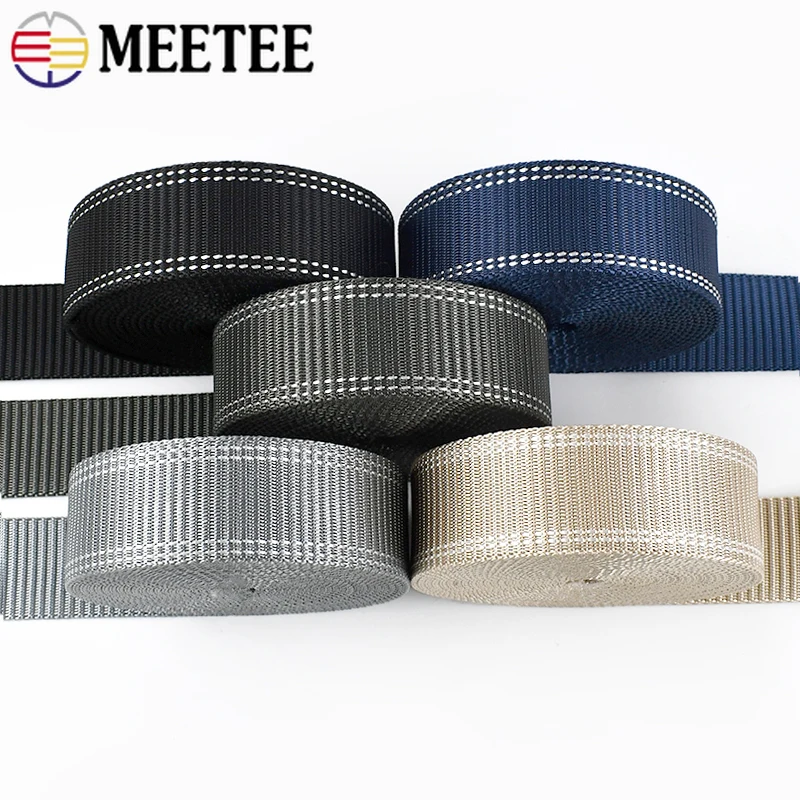 Meetee 3/5M 38mm Nylon Webbing 2.2mm Thick Lifting Thread Stripe Tape Bag Ribbon Strap Canvas Tarp Webbings Sewing Trimmings