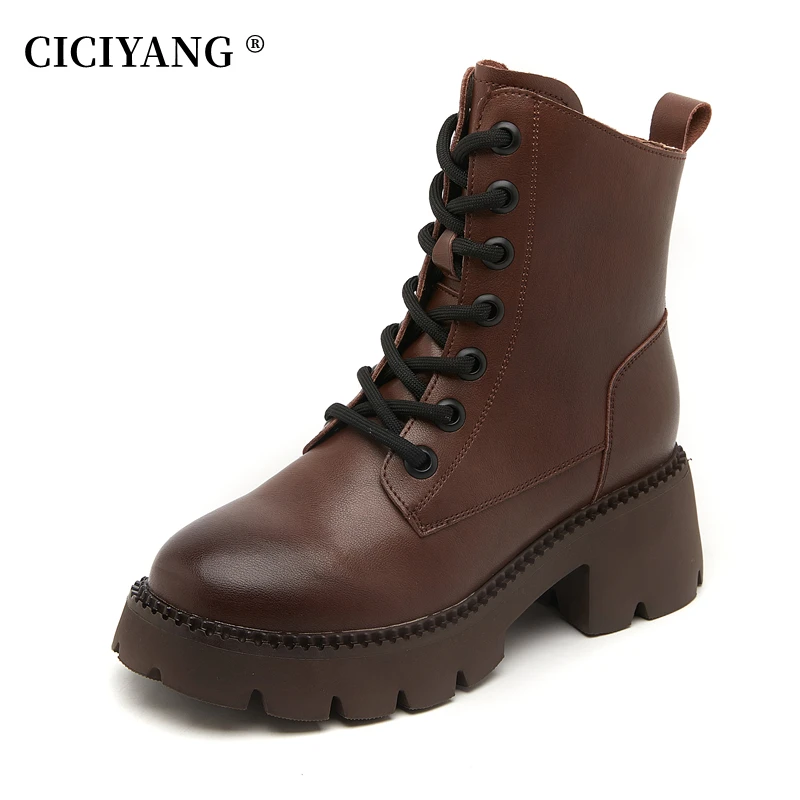 

CICIYANG Women Booties Genuine Leather British Style 2024 New Winter Fashion Women's Short Boots Fur Women High Heel Ankle Boots