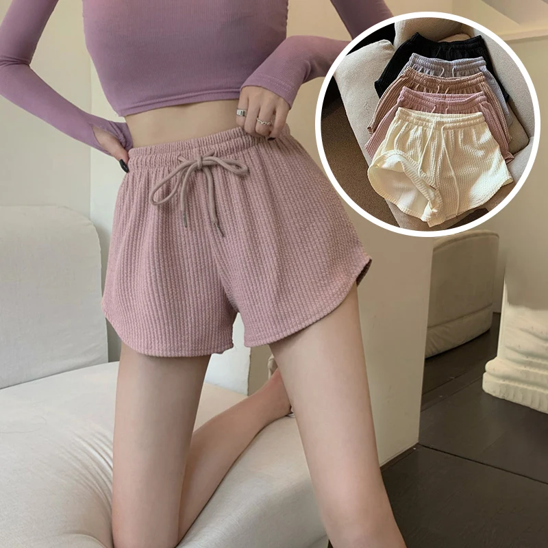 Women Shorts Summer High Elastic Lace Up Drawstring Wide Leg Sweat Short Fitness Running Shorts Loose Casual Large Sports Pants