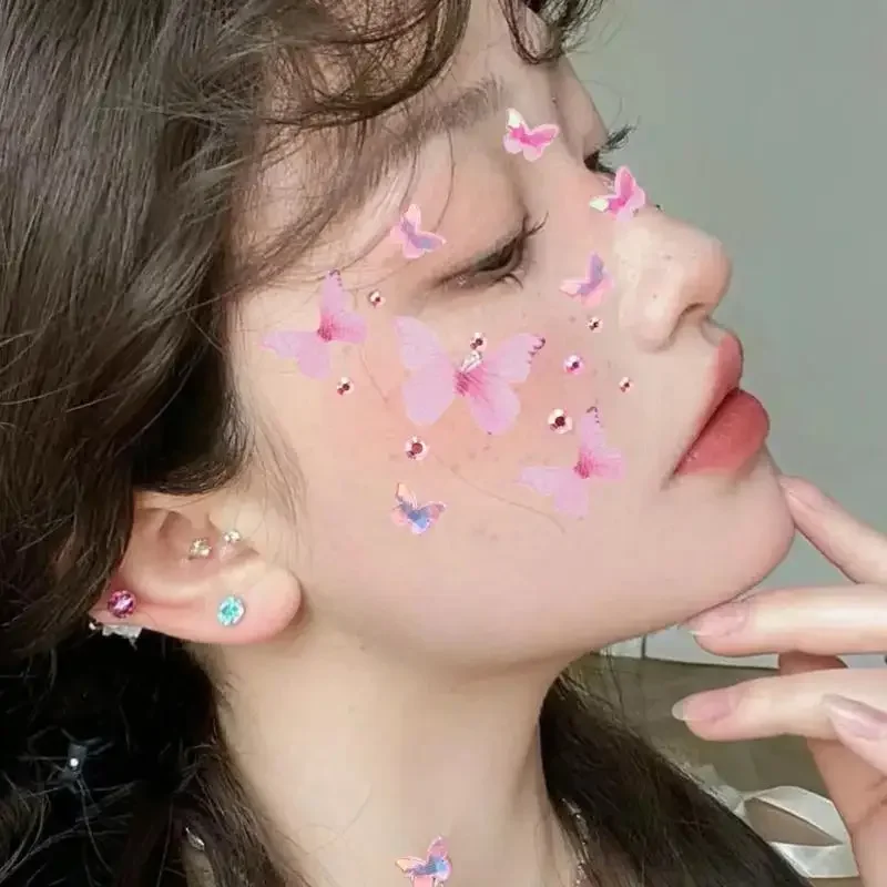 1 лист эльф-бабочка со стразами наклейки для лица Kawaii самоклеящиеся тканые бабочки Декор для сцены, концерта, принадлежности для макияжа