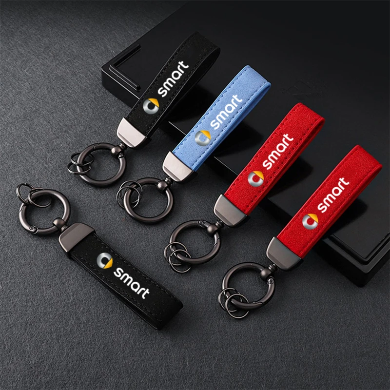 New Women Men Luxury Car KeyRing Suede Leather Car Keychain Accessories For Smart 451 brabus Smart 453 fortwo forfour
