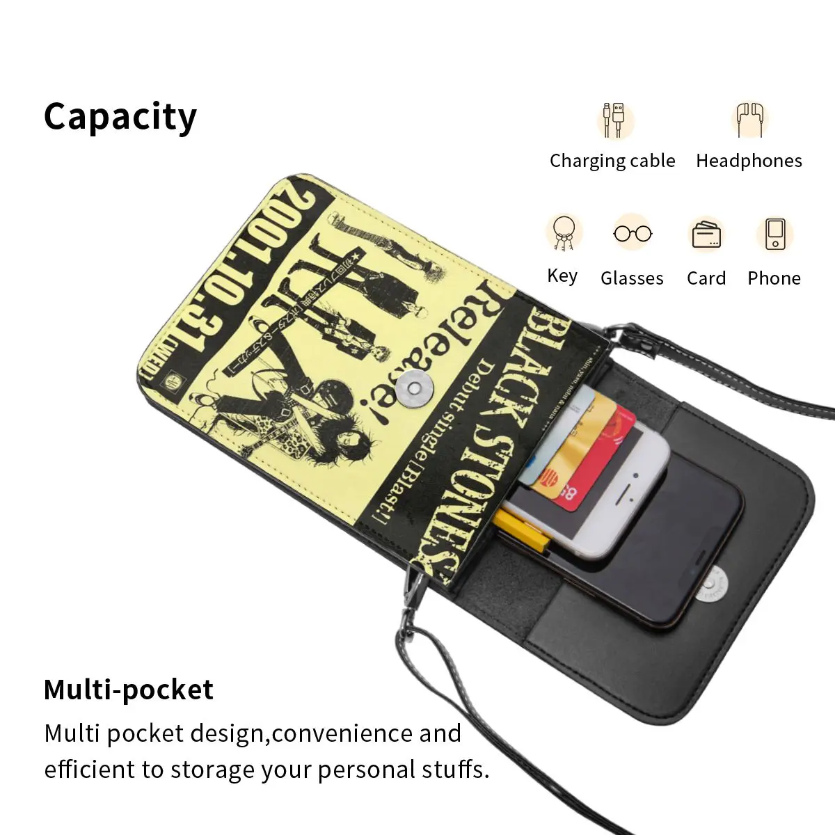 Black Stones Concert Nana Leather Small Cell Phone Purse Merchandise Bonito Feminino Mini Ombro Bag Card Case Durable