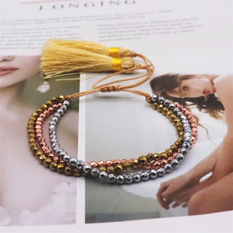 ZHONGVI Hematite Stone Bracelets For Women Jewelry Multilayer Beaded Pulsera For Miyuki Adjustable Jewellery Tassel Bracelet