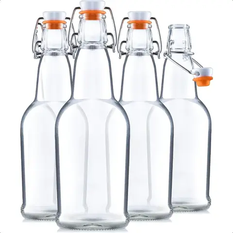Swing Top Glass Water Bottles Reusable Clear Glass for Juice Oil Kombucha liquor Beer or Kefir Airtight Flip Top Bottles for Ki