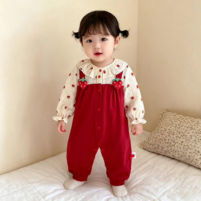 

Christmas Newborn Baby Girl Romper 0-3Yrs Infant Jumpsuits Autumn Strawberry Single-breasted Bodysuits Onepiece Baby Clothing