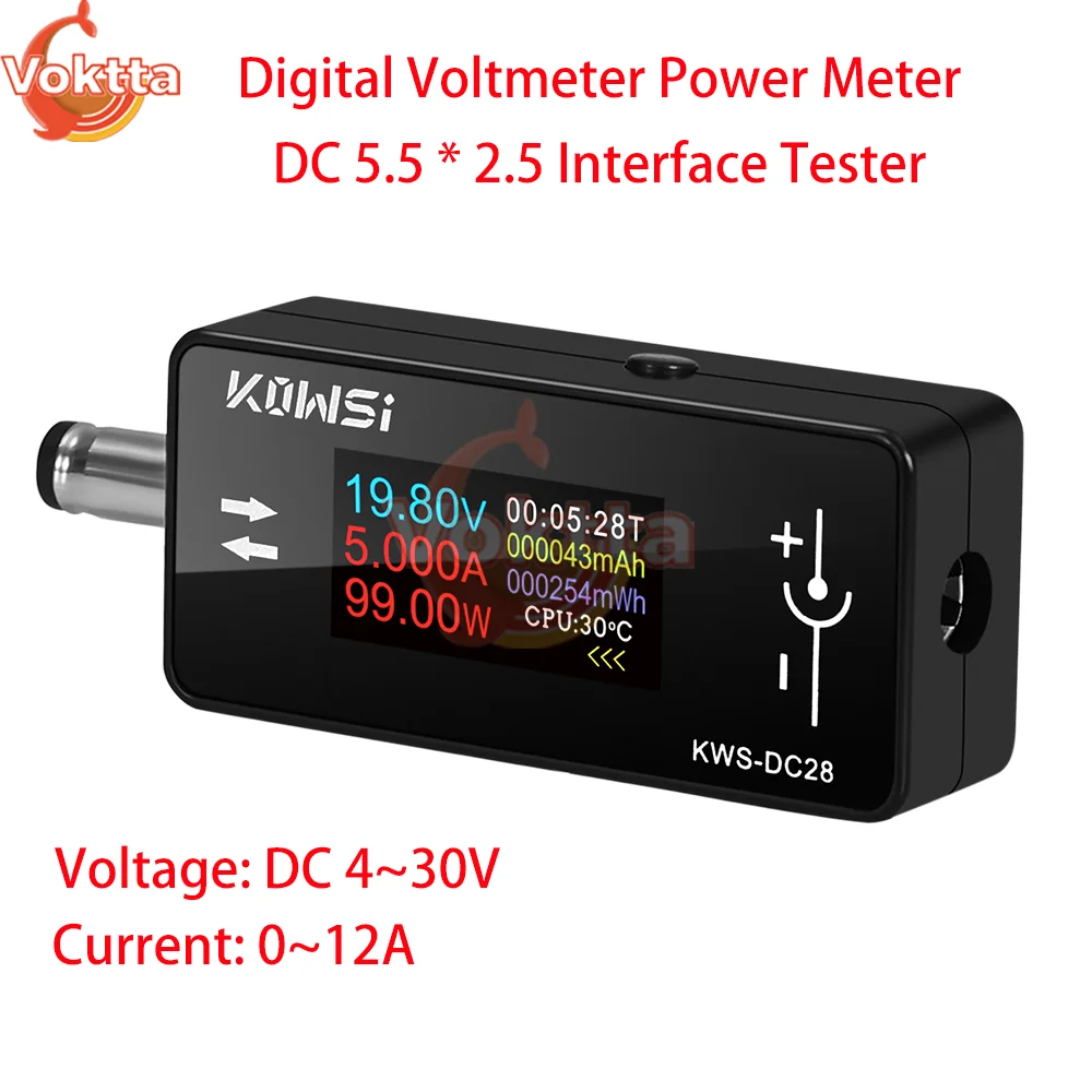 DC 4-30V 0-12A Digital Voltmeter Power Meter DC 5.5 * 2.5 Interface Tester Voltage Current Monitor Battery Capacity Detector