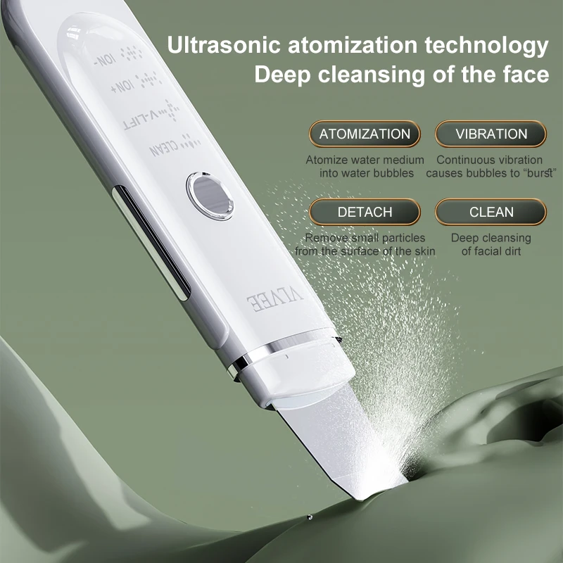 VLVEE 4 IN 1 ultrasonic skin scrubber facial Cleansing spatula blackhead removal Device deep cleansing pore acne with USB Charge