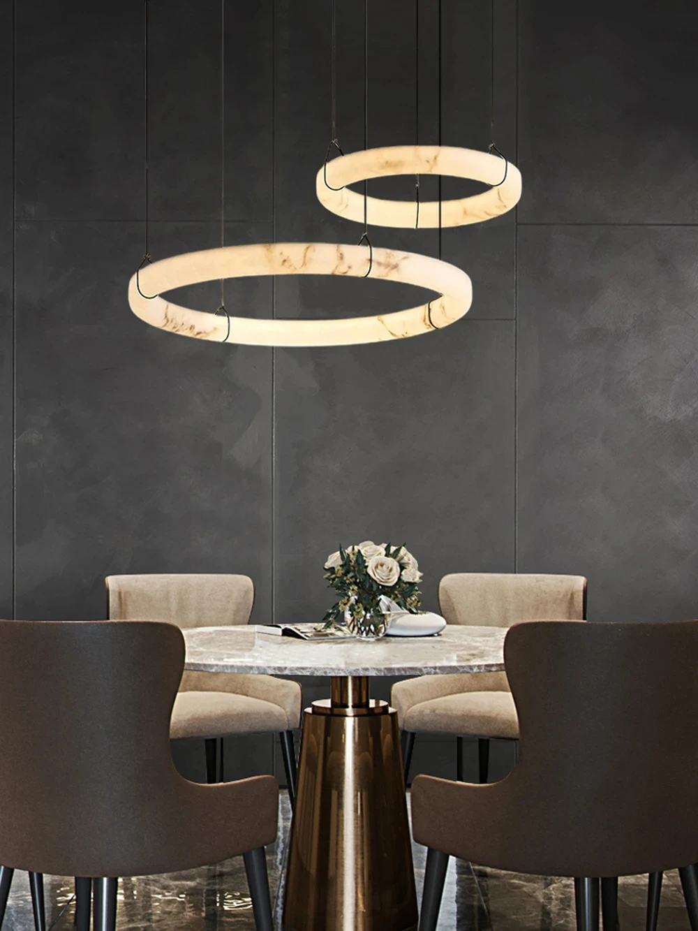 CX542QY 2025 New LED Natural Marble Adjustable Pendant Plaster Suspension Chandelier Luxury Pendant Living Room Lighting