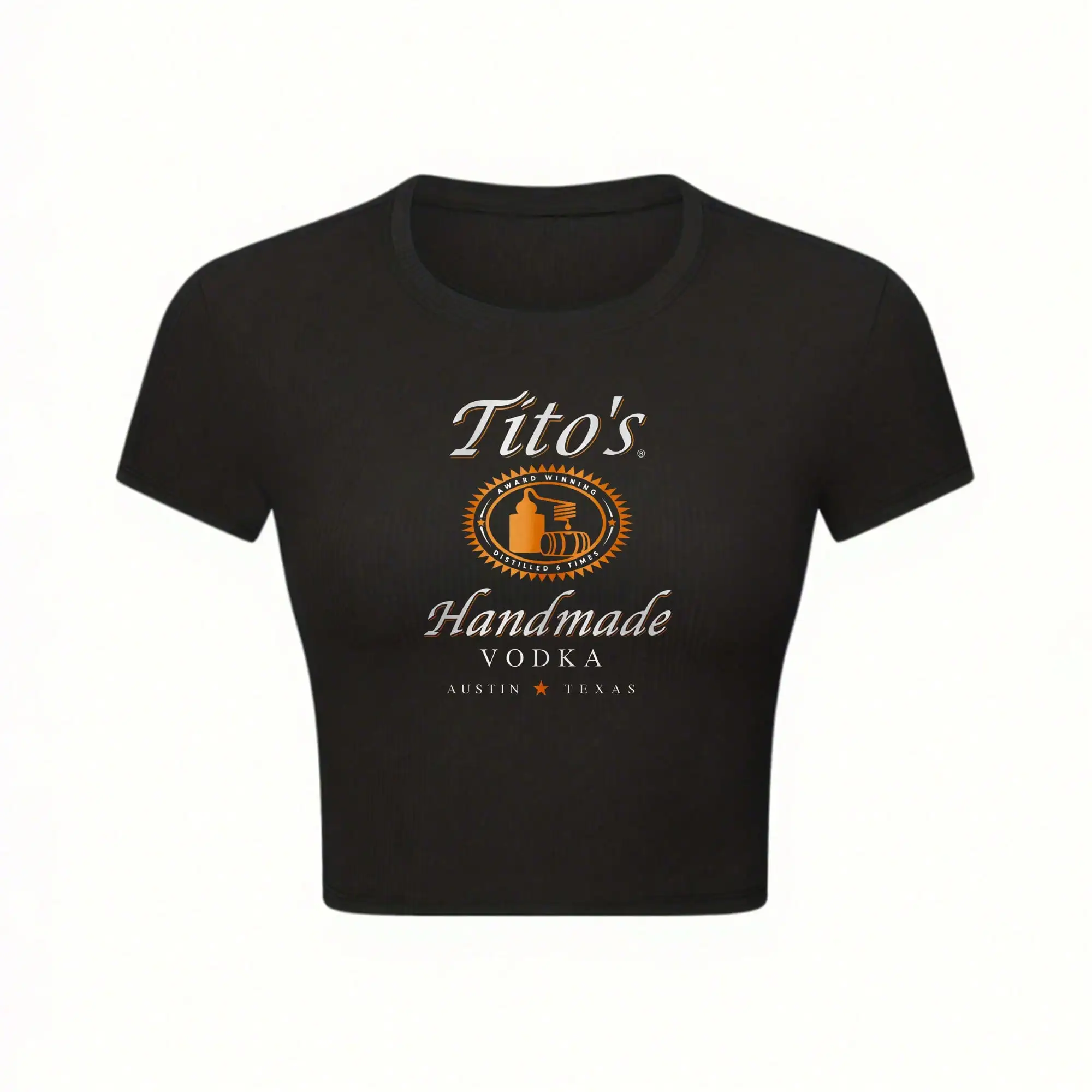 

Black Crop Top with Vintage Distilled Spirit Graphic - Women's Short Sleeve