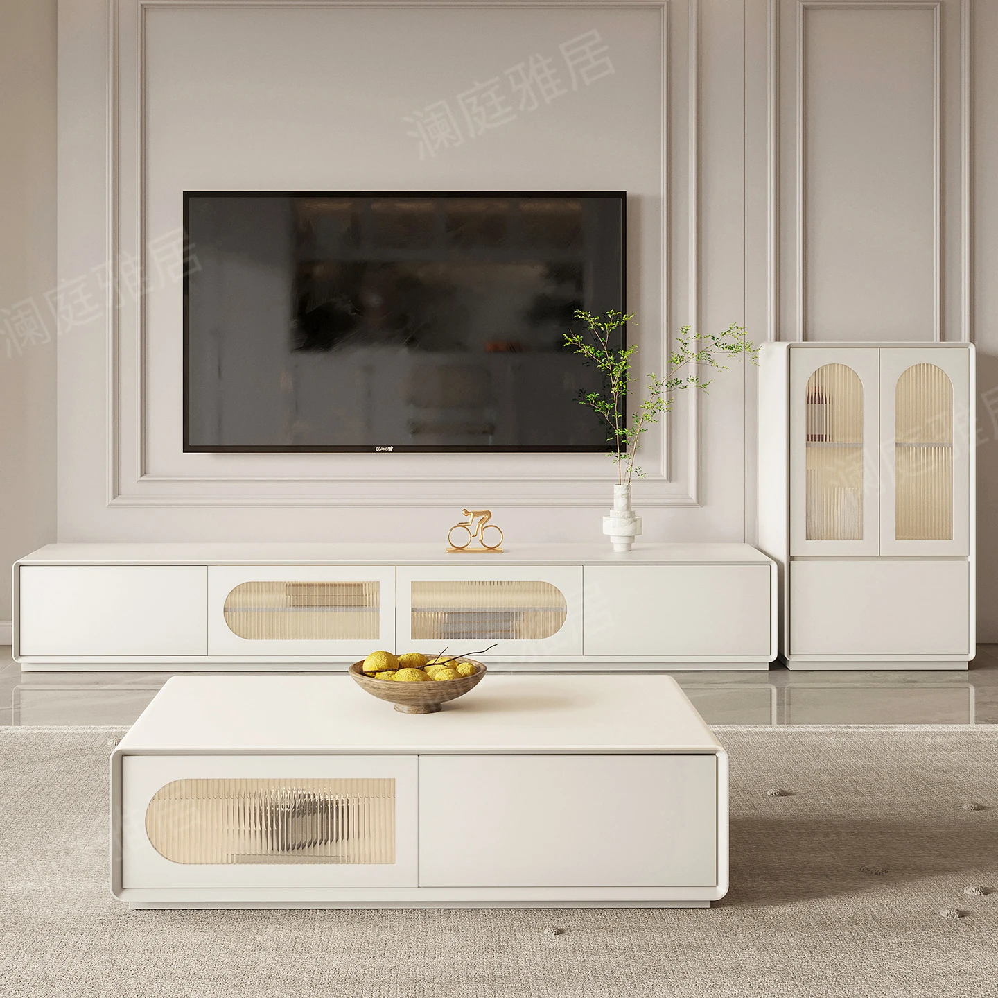 

Nordic Solid Wood Cream Wind Floor TV Cabinet Coffee Table Light Luxury White Simple Living Room Home