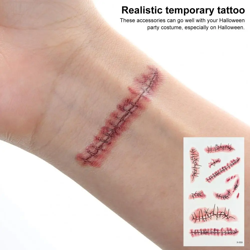 Waterproof Temporary Tattoo Sticker Realistic Halloween Scar Tattoo Stickers for Kids Adults Waterproof Fake Wound Stitch Scab