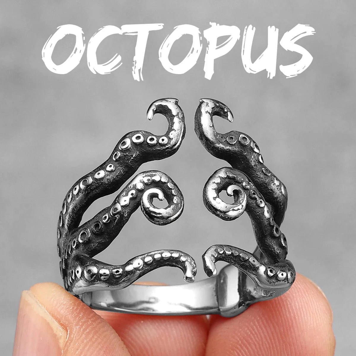 Stainless Steel Men Rings Octopus Squid Tentacle Punk Trendy for Women Biker Fashion Jewelry Halloween Creativity Gift Wholesale
