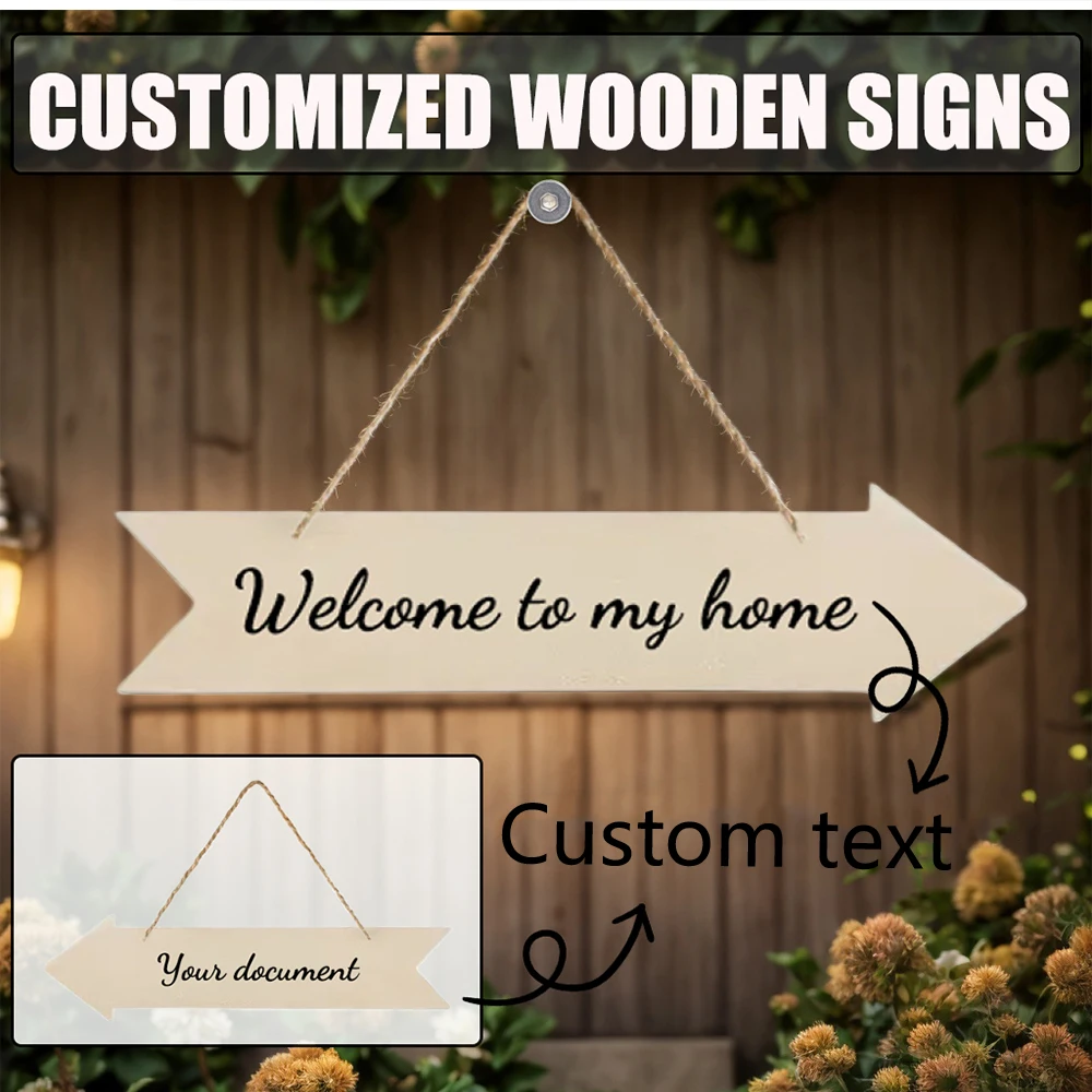 Personalized Text Wooden Arrow Plaque Single Side Printed Arrow Hanging Garden Decoration Custom Home Wooden Decorative Plaque