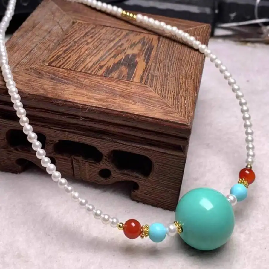 

Handmade natural Turquoise bead necklace,men's cuff button necklace,Ramadan prayer bead,women's meditation,holiday gift