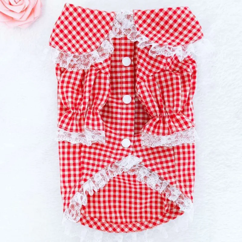 Dog Dress  Pet Clothes The New Spring and Summer Thin Section Red Plaid Dog Dresses for Small Dogs