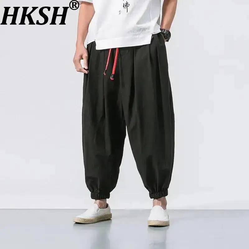 HKSH Summer New Men's Tide Ins Linen Lantern-Pants Loose Cotton Jogger Pants Oversized Trend Wide-Leg Harem Slim-Fit Y2K HK25041