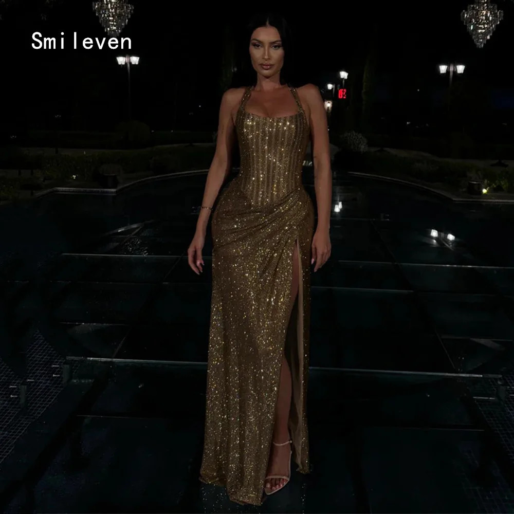 Smileven Luxury Shining Mermaid Evening Dress Halter Formal Prom Dresses Sequin Side Silt Party Gowns Customized 2026