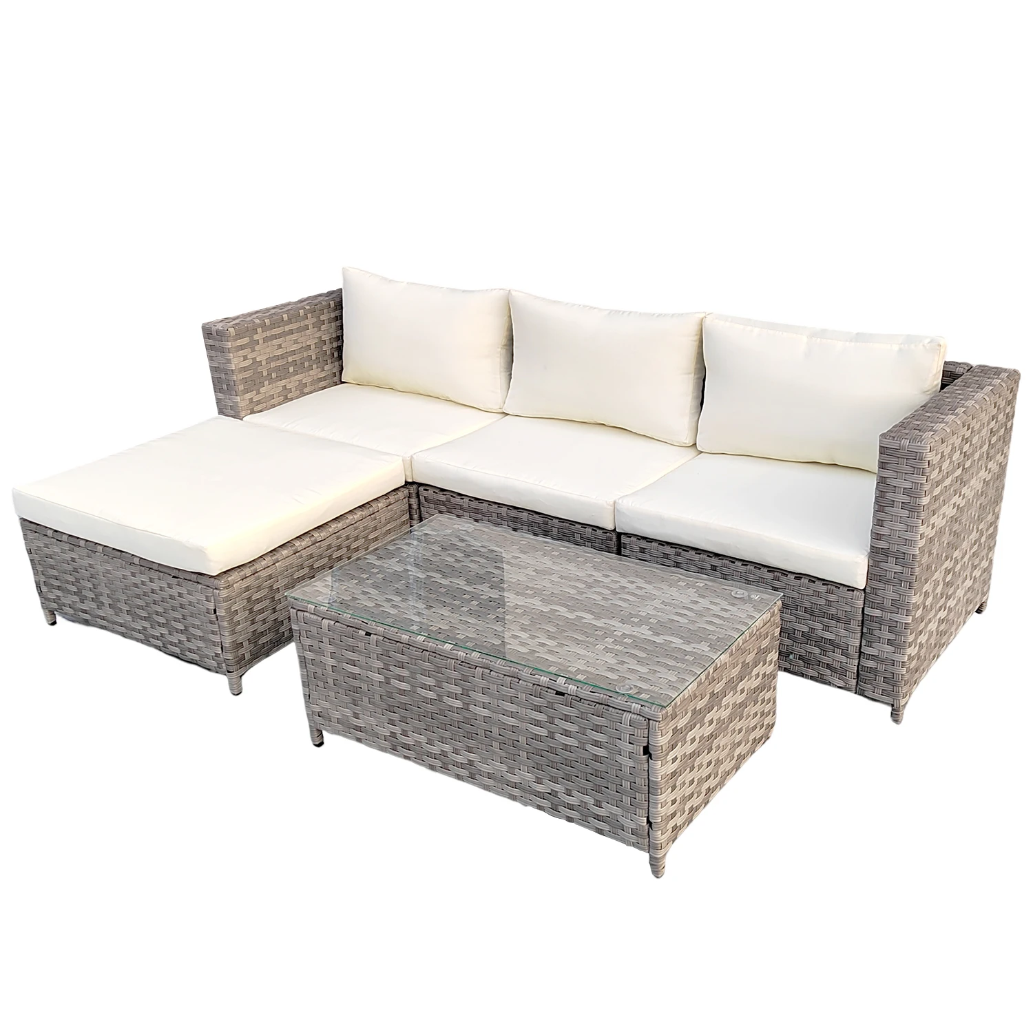 Set of 5 Garden Leisure Sofa Set PE Wicker Steel Frame Hand Weaving Garden Furniturepromote sales