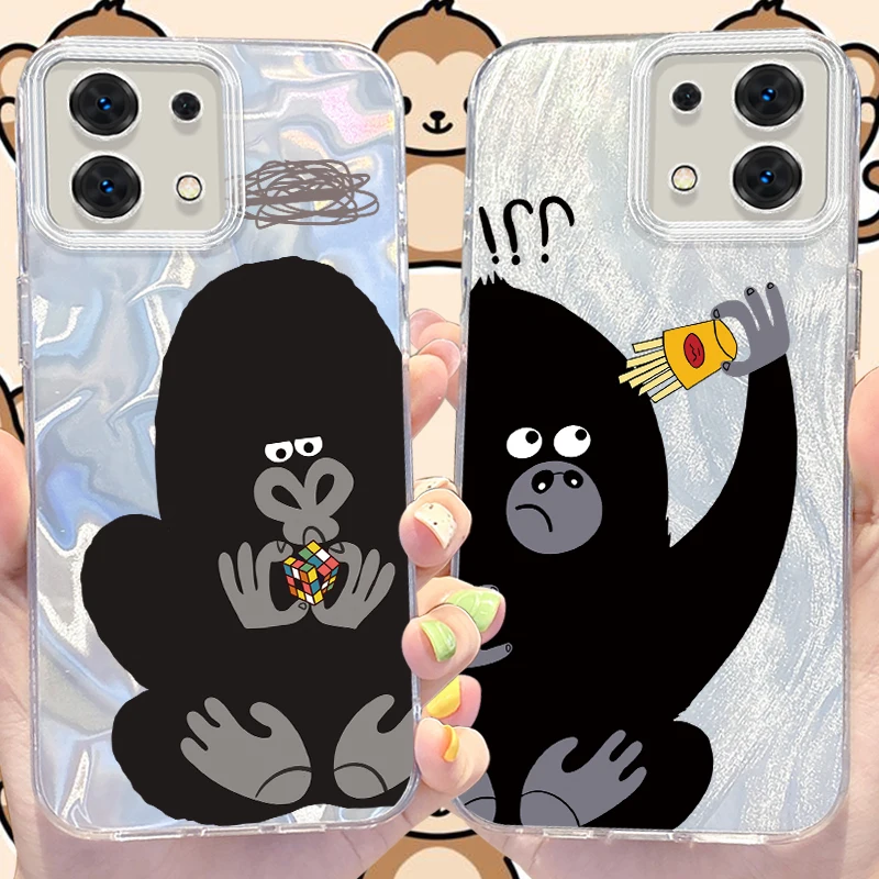 Cartoon Gorilla Laser Camlet Case for Xiaomi Redmi Note 13 12 Pro Plus 12S 11S 5G 11 10 9 4G 13C 12C 10C 9C A3 A2 A1 Hard Cover