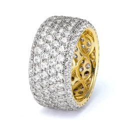 VANXIN Hip Hop Iced Out Round Ring Gold Color CZ Cubic Zirconia Brass for Women Men Jewelry