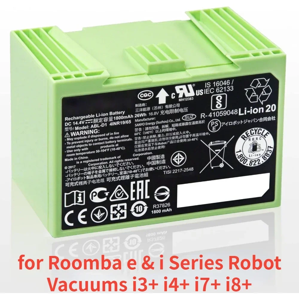 

ABL-D1 14.4V 5000MAH Authentic Replacement Parts - Lithium Ion Battery for Roomba e & i Series Robot Vacuums i3+ i4+ i7+ i8+