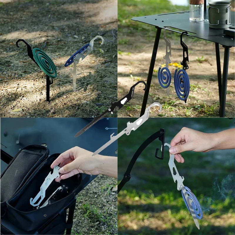 Multitool Foldable Mosquito Repellent Stand Outdoor Camping Portable Stainless Steel Hook Bottle Opener Distance Measuring Ruler