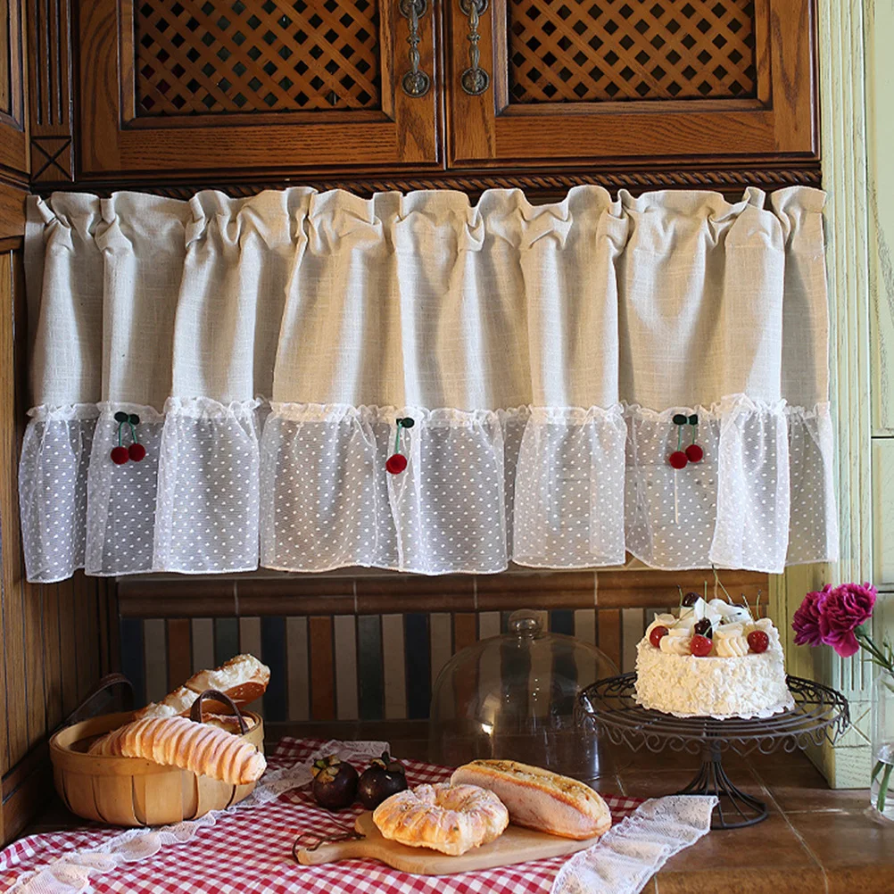 

1Pcs Short Lace Curtain with Cherry Decor Premium Fabric Half Curtain for Living Room Dining Room Window Rural Style Drape