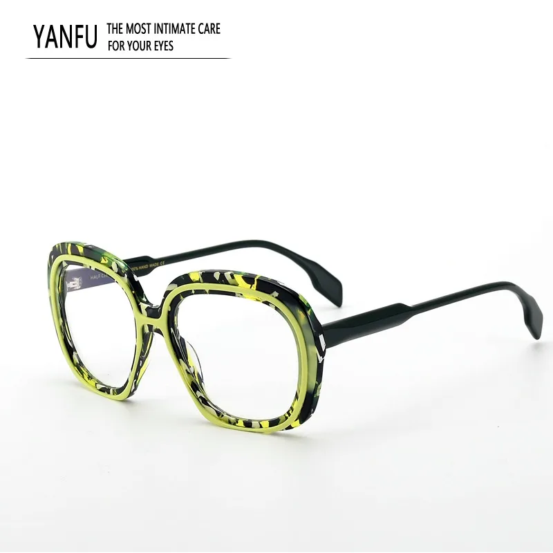 

Women High Quality Vintage Green Retro Square Eyeglass Frame Acetate for Men Glasses Frames Fashion Optical Reading Myopia