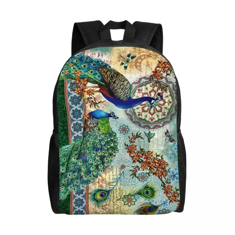 Mochila para ordenador portátil de pavo real para hombres y mujeres, bolsa de libros de moda para estudiantes universitarios, bolsos bonitos y hermosos de animales de plumas