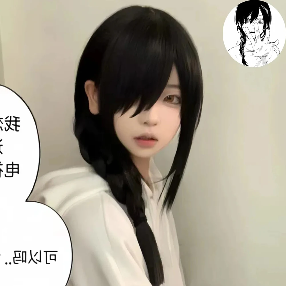 Anime motosserra homem tayuta cosplay peruca feminina lolita preto cabelo longo resistente ao calor perucas sintéticas halloween carnaval prop