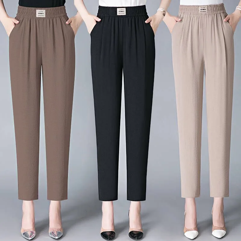 High Waist Summer Casual Thin Loose Mid-aged plus Size Nine Points Pants Women's Harlan Pants Other Material 00% Casual Pants